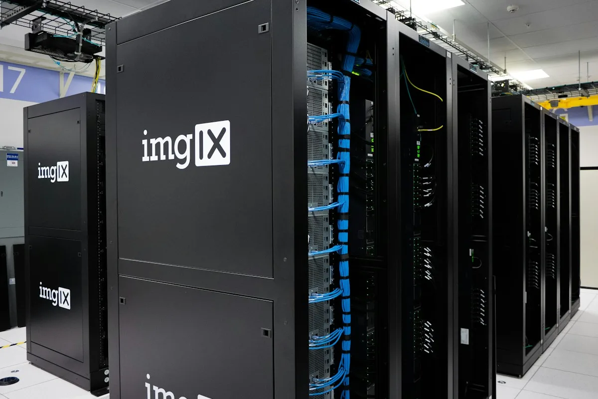 Server racks and network cables in a data center